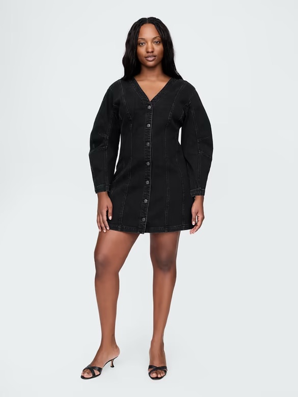 NEW Gap barrel sleeve horseshoe black denim mini dress